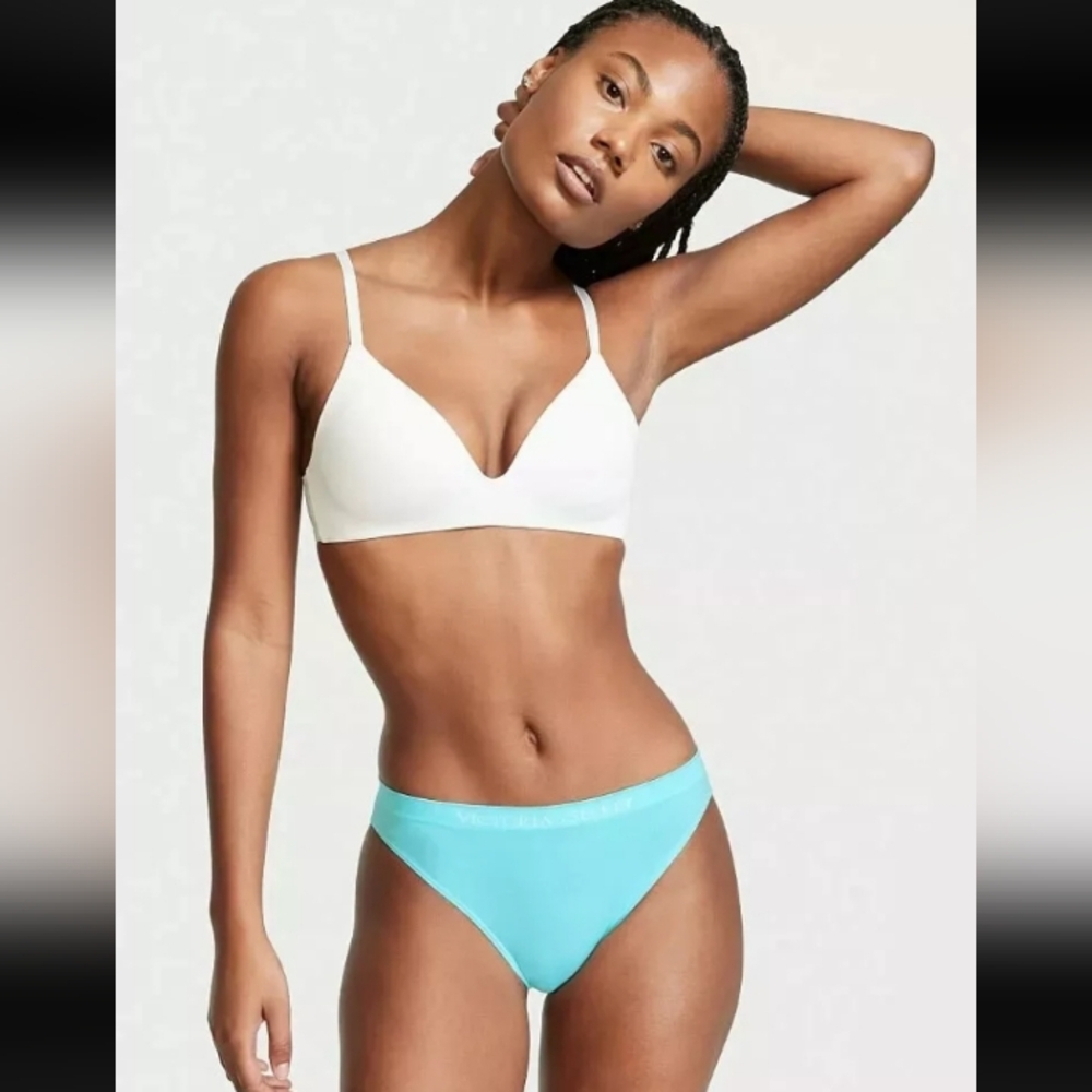 Victoria Secret- Seamless Microfiber Logo Bikini Panty (Turquoise)-Small